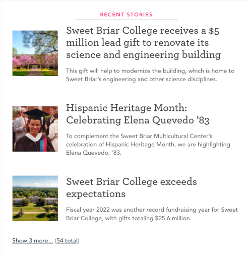 Screenshot of Stories: Story List widget results