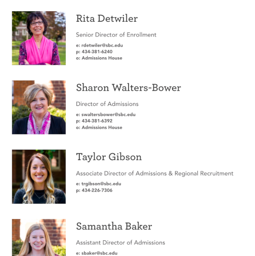 Screenshot of Staff List widget results