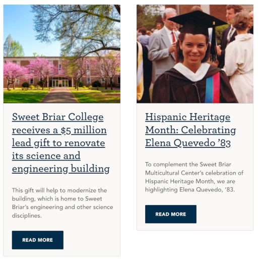 Screenshot of Stories: 2 items, card layout widget results